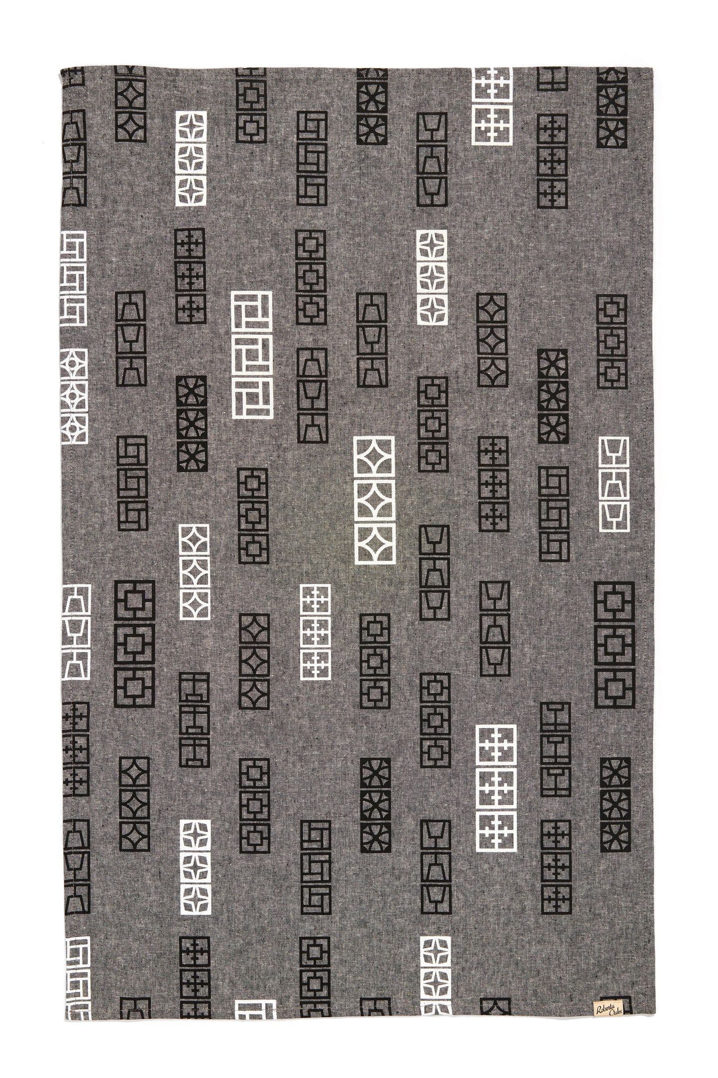Breeze Block Linen Tea Towel - Black