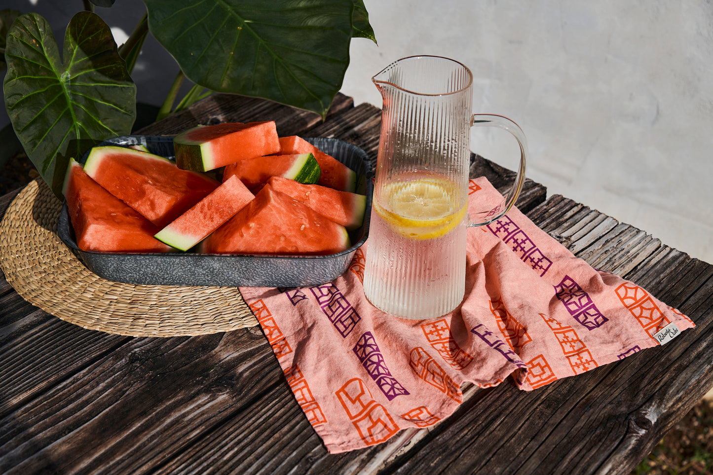 Breeze Block Linen Tea Towel - Coral