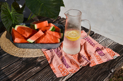 Breeze Block Linen Tea Towel - Coral