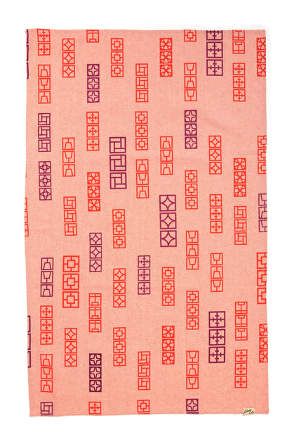 Breeze Block Linen Tea Towel - Coral