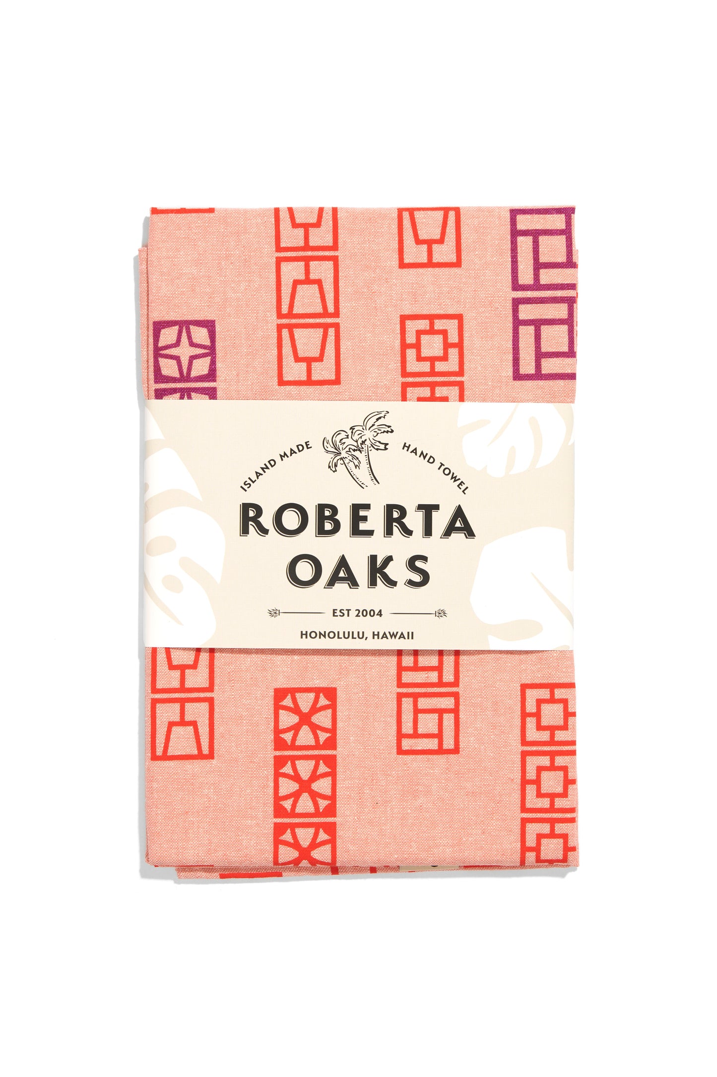 Breeze Block Linen Tea Towel - Coral