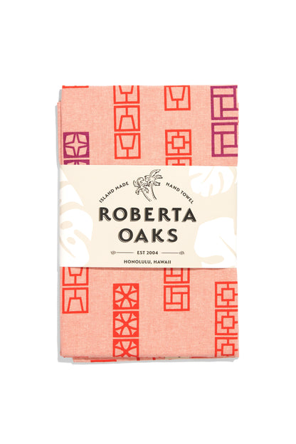 Breeze Block Linen Tea Towel - Coral