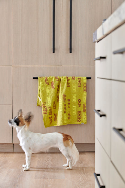 Breeze Block Linen Tea Towel - Moss