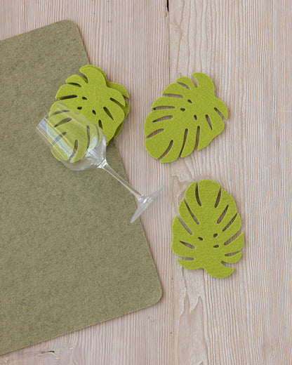 Wool Monstera Coasters- Pistachio