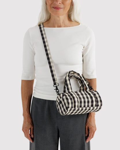 SMALL NYLON DUFFLE BAG - BLACK AND CREAM GINGHAM