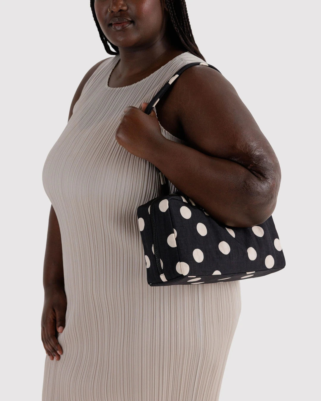 NYLON BOWLER BAG -BLACK + CREAM POLKA DOT