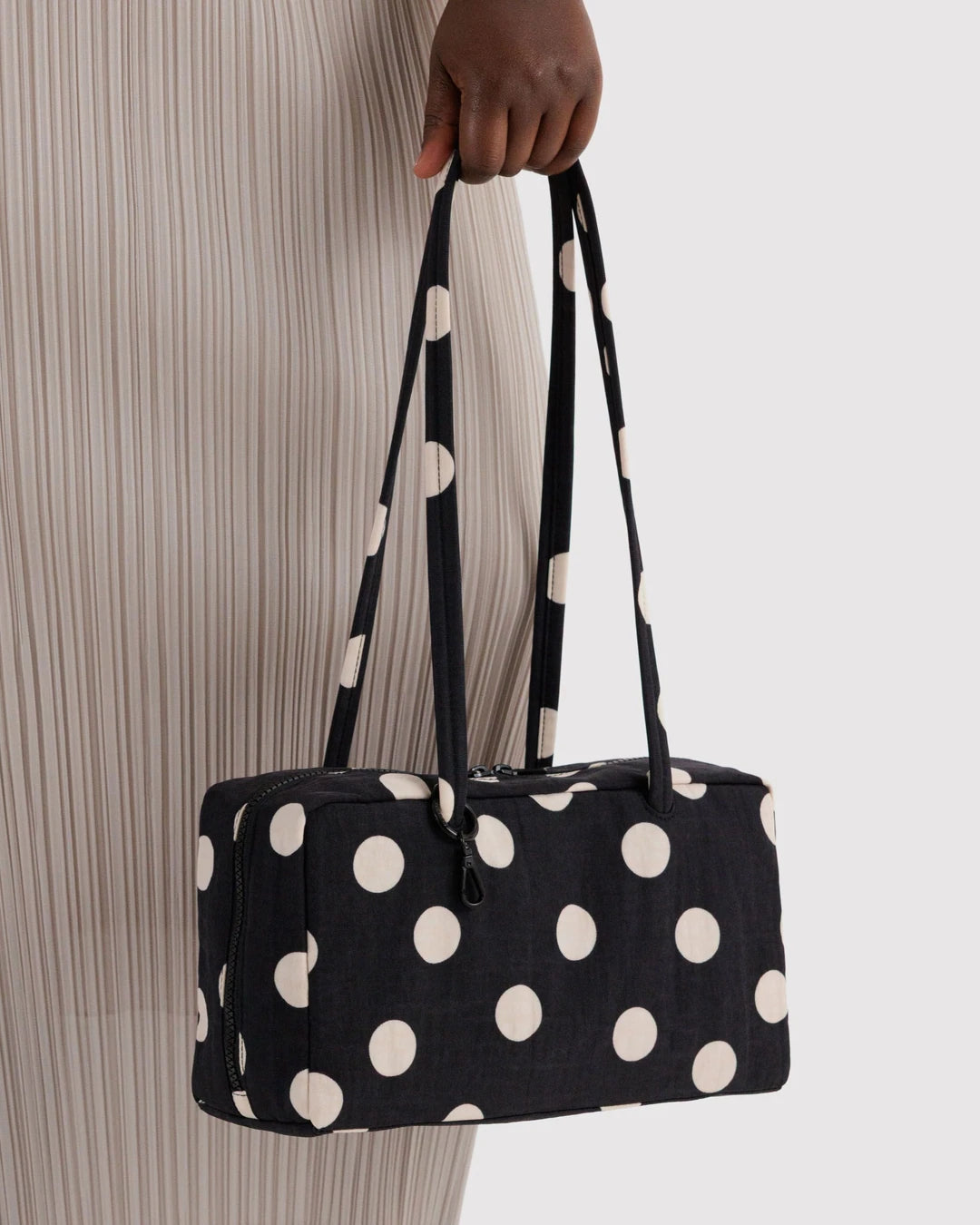 NYLON BOWLER BAG -BLACK + CREAM POLKA DOT