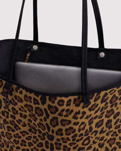 LARGE NYLON REVERSIBLE TOTE - LEOPARD MIX