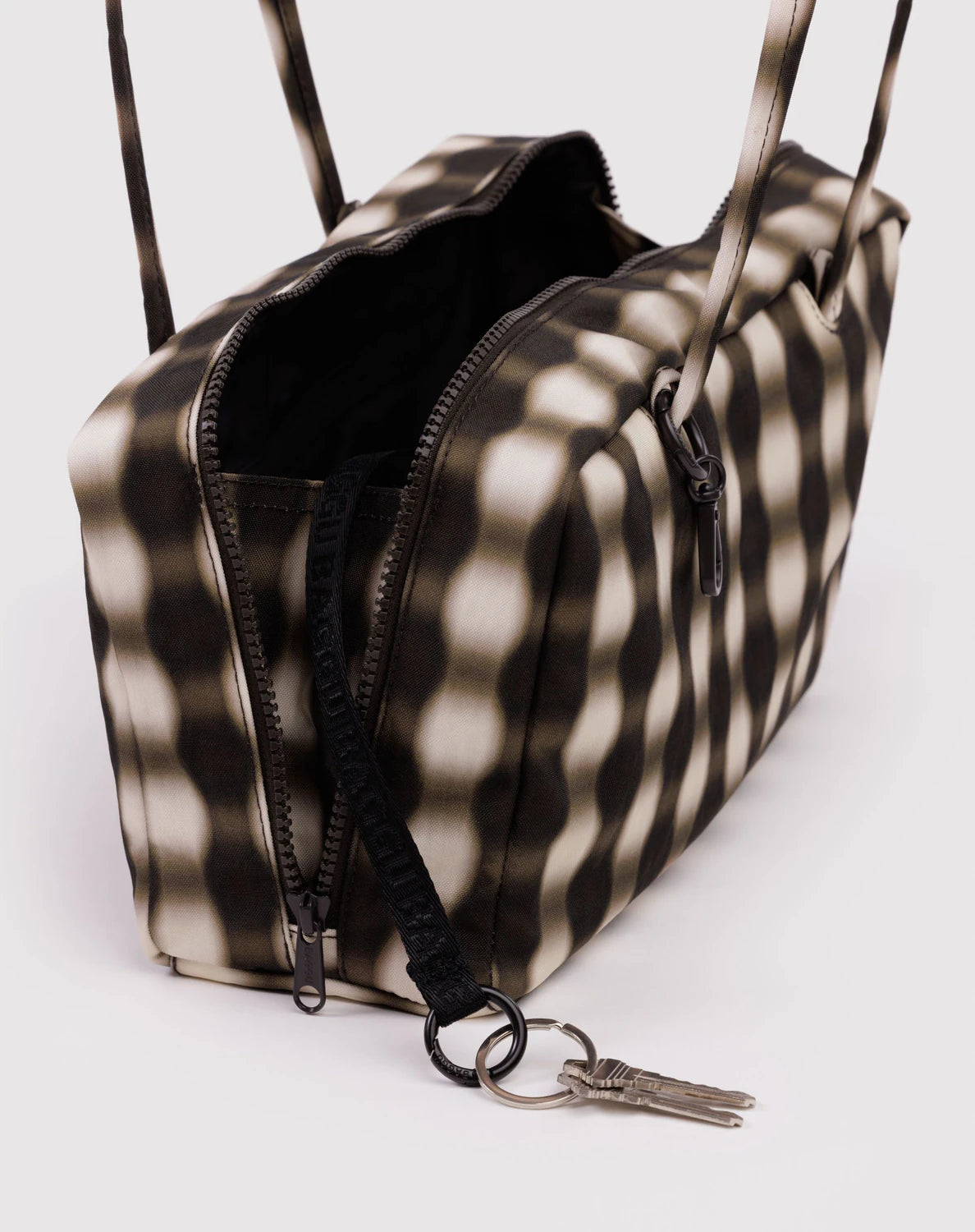 NYLON BOWLER BAG - BLURRED GINGHAM BROWN