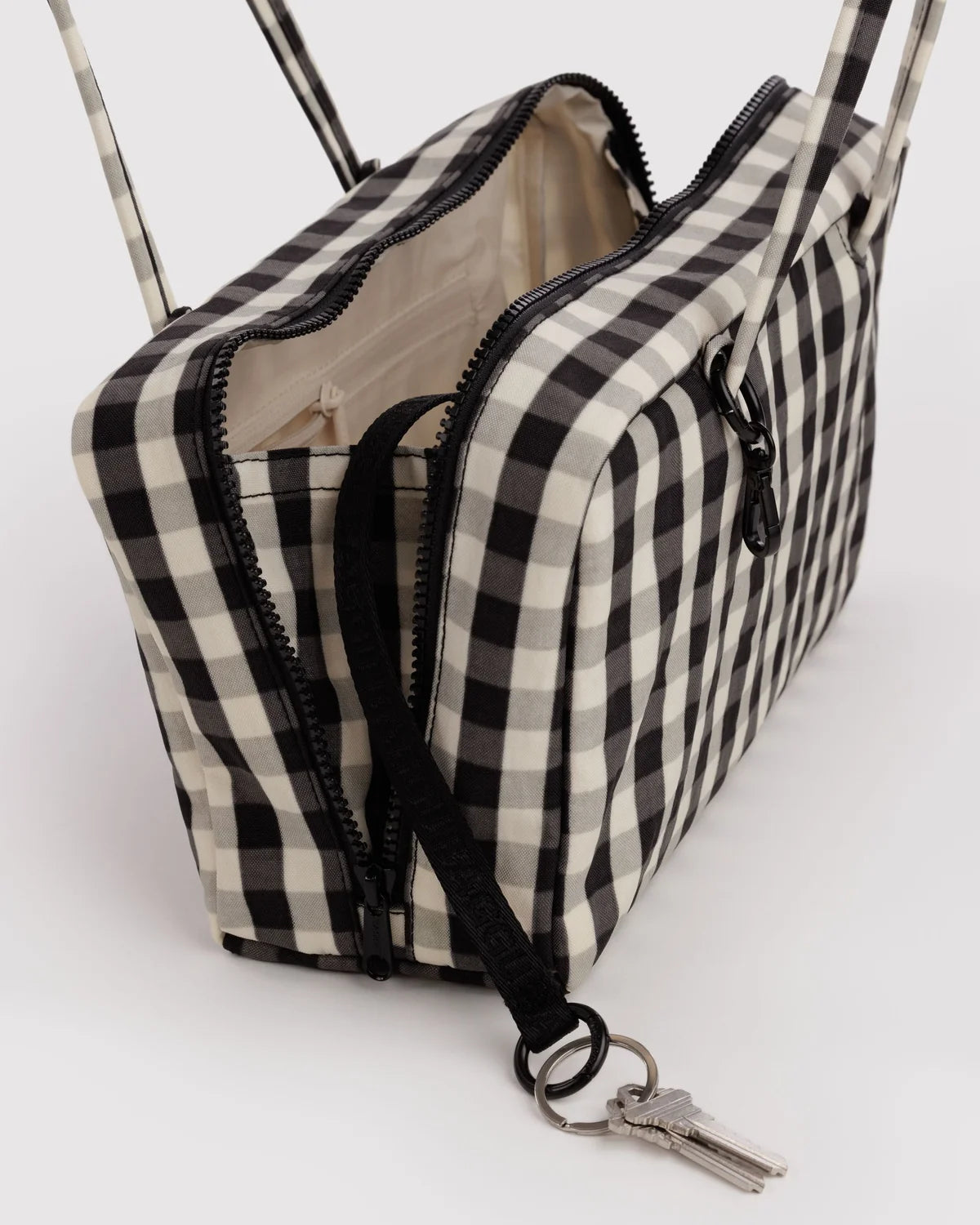 NYLON BOWLER BAG -BLACK + CREAM GINGHAM