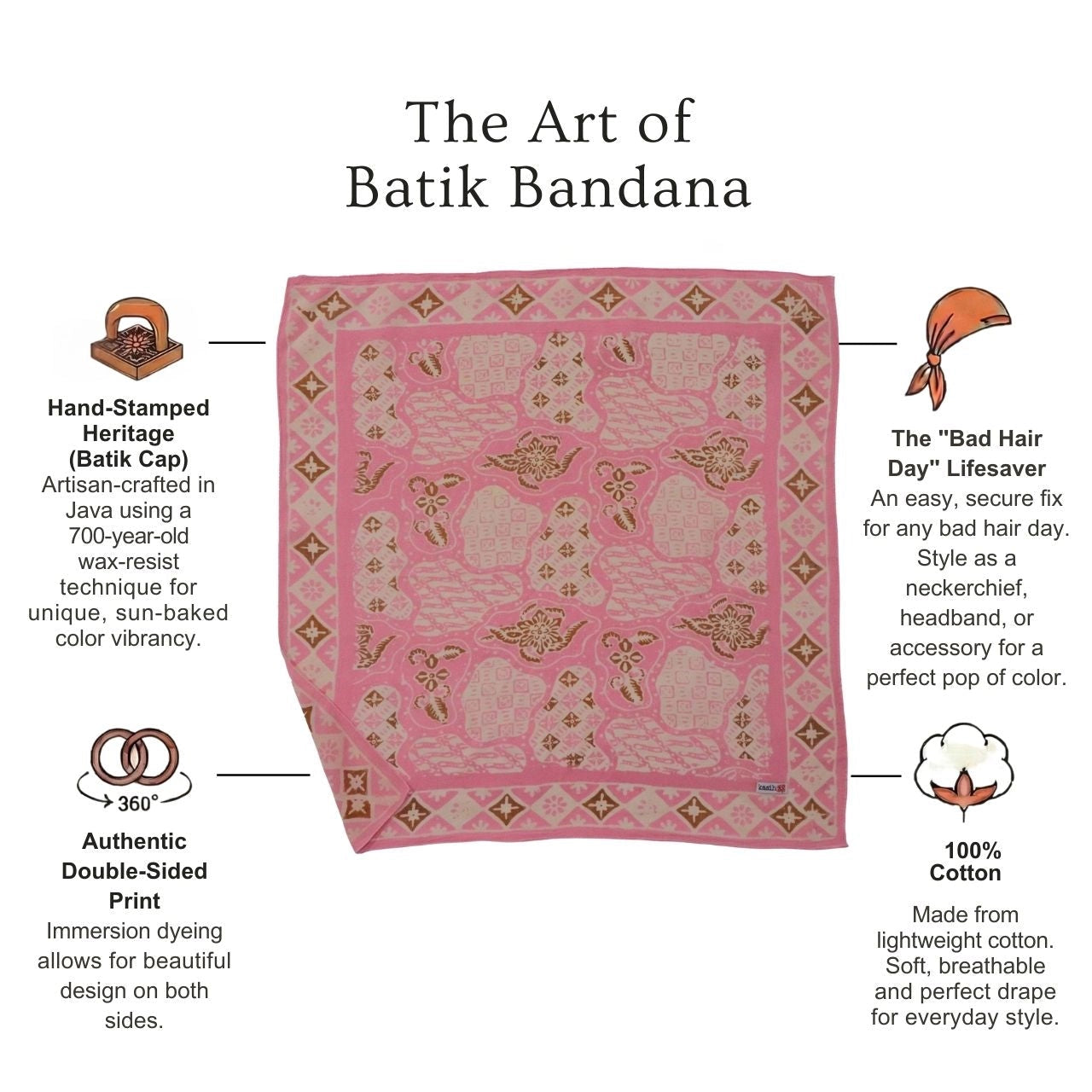 Batik Bandana - Blush Pink Brown