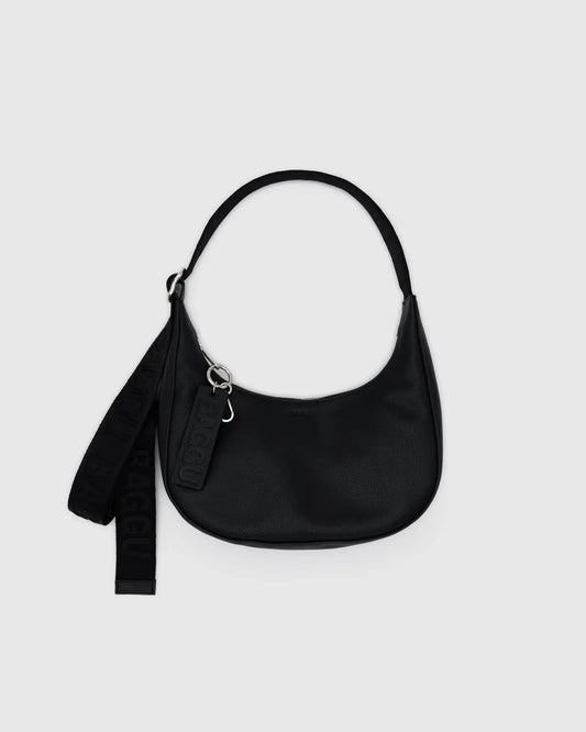 Recycled Leather Crescent Bag - Small Black