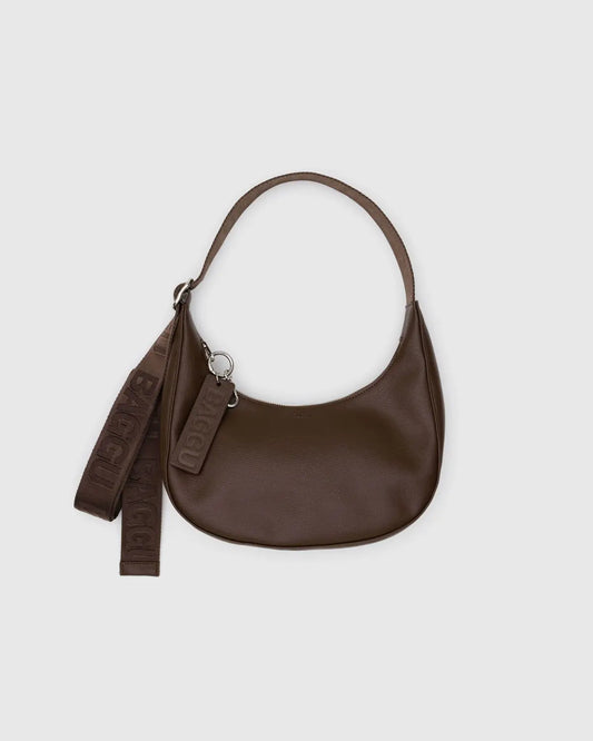Recycled Leather Crescent Bag - Small Brown