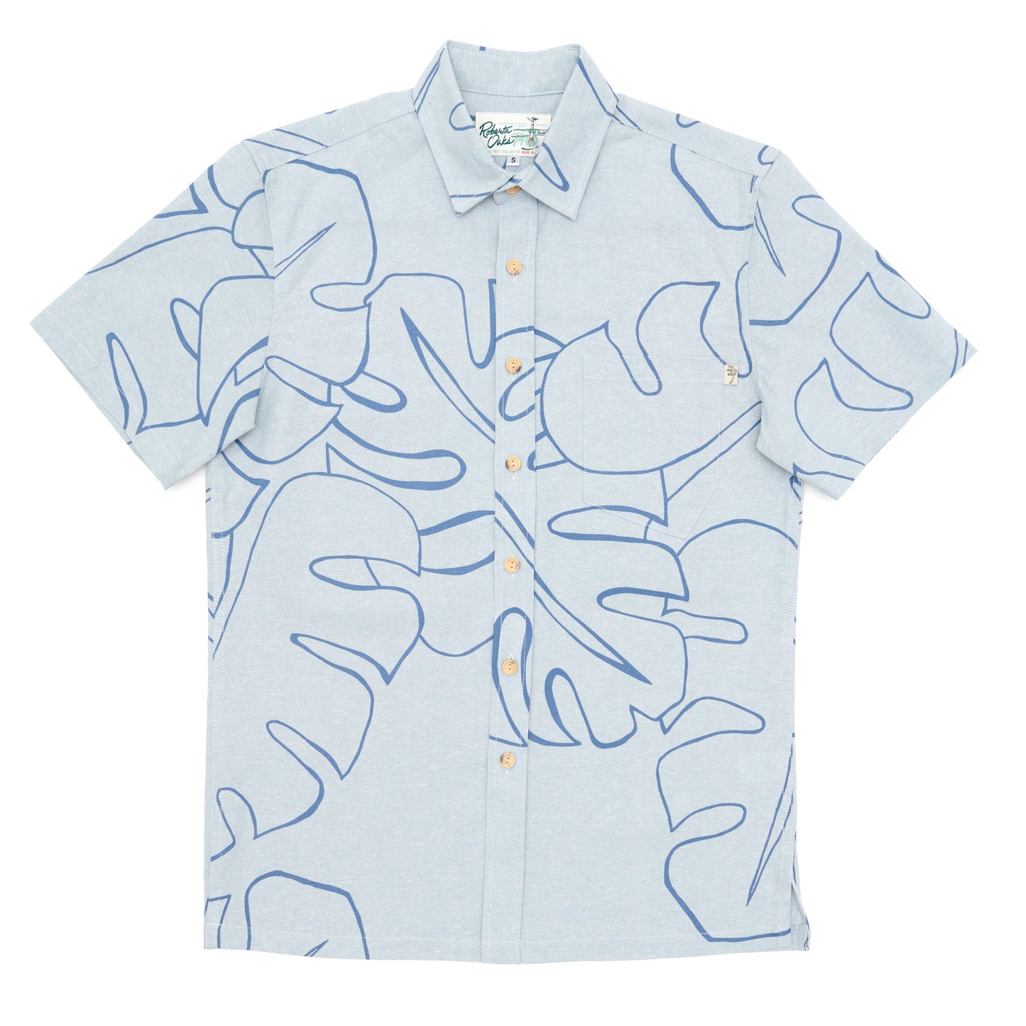 Abstract Monstera Linen Blend Light Blue