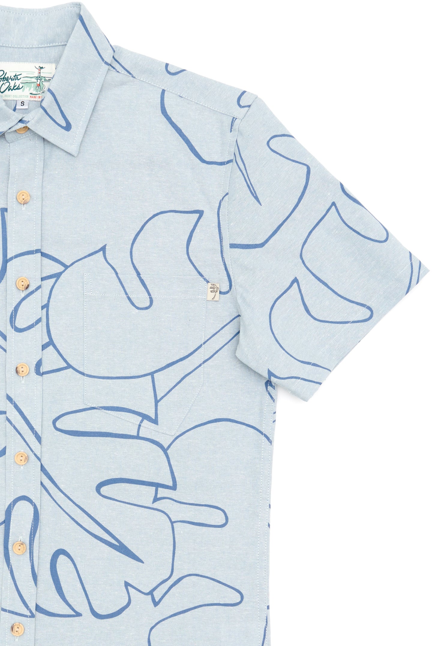 Abstract Monstera Linen Blend Light Blue
