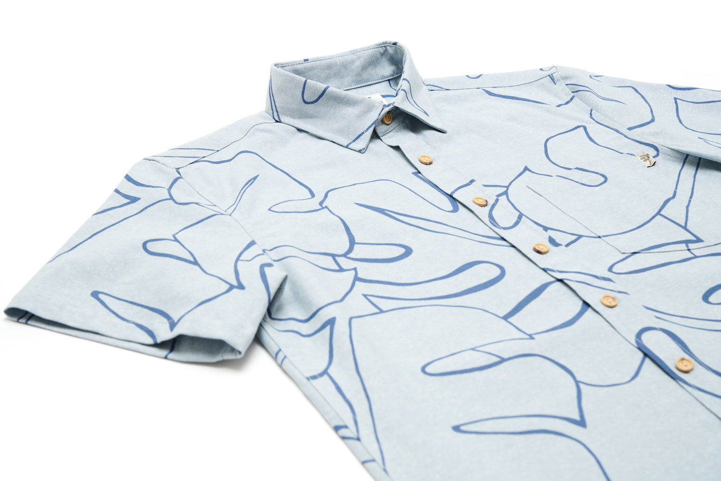 Abstract Monstera Linen Blend Light Blue