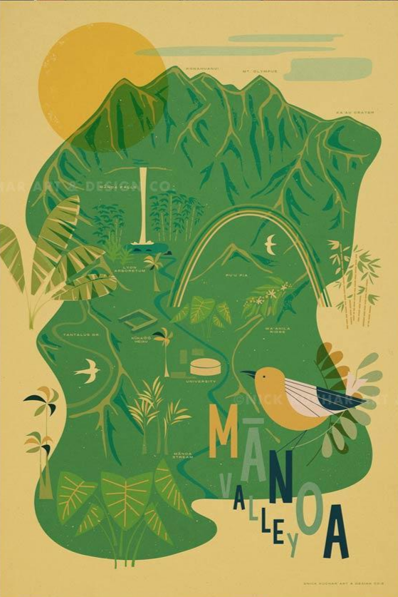 Manoa Valley Travel Print by Nick Kuchar