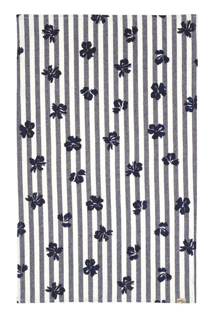 Princeville Hibiscus Tea Towel - Nautical Stripe