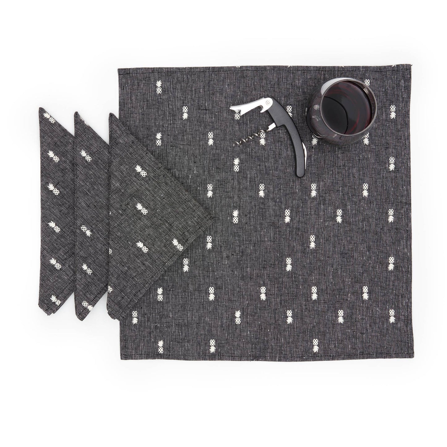 Pineapple Linen Napkin Set - Textured Black
