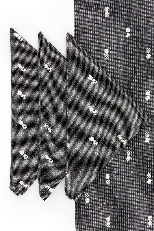 Pineapple Linen Napkin Set - Textured Black