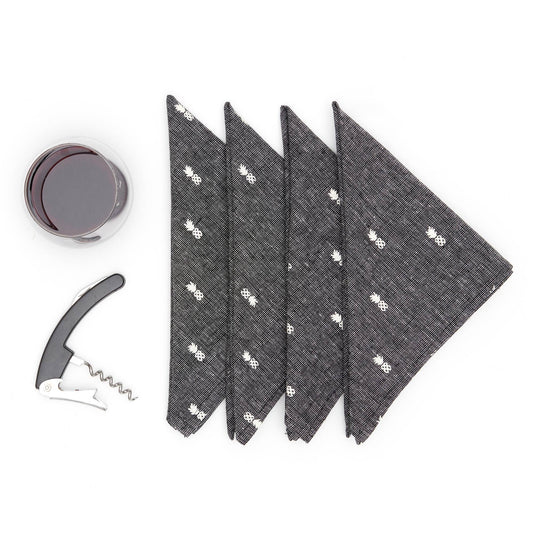 Pineapple Linen Napkin Set - Textured Black