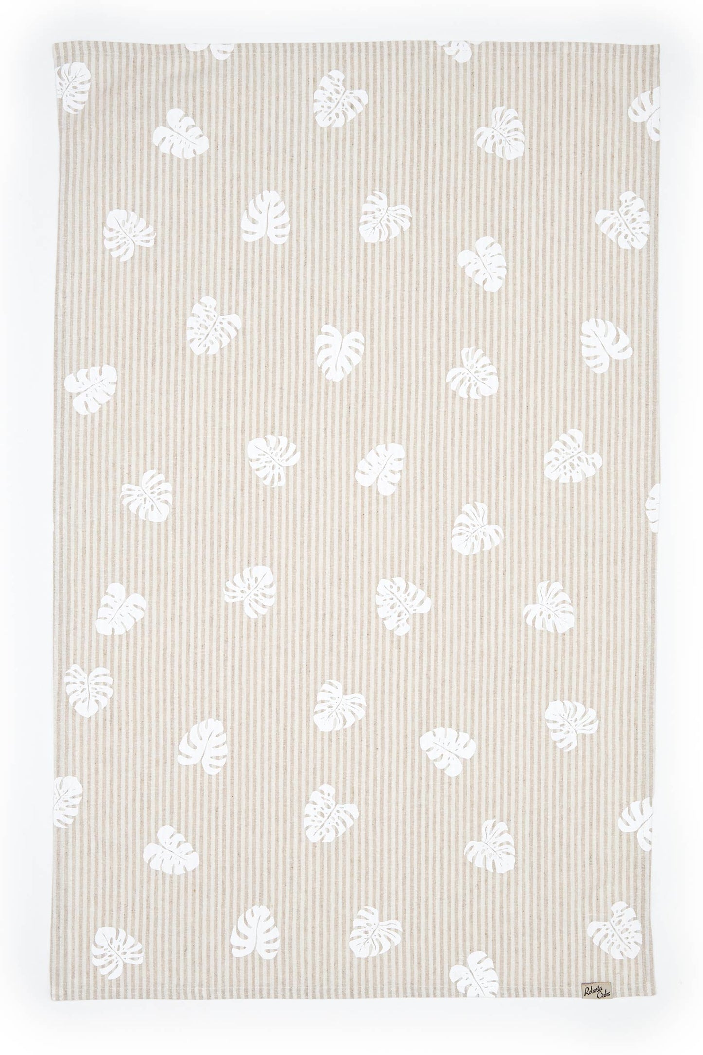 Monstera Linen Tea Towel - Natural Stripe