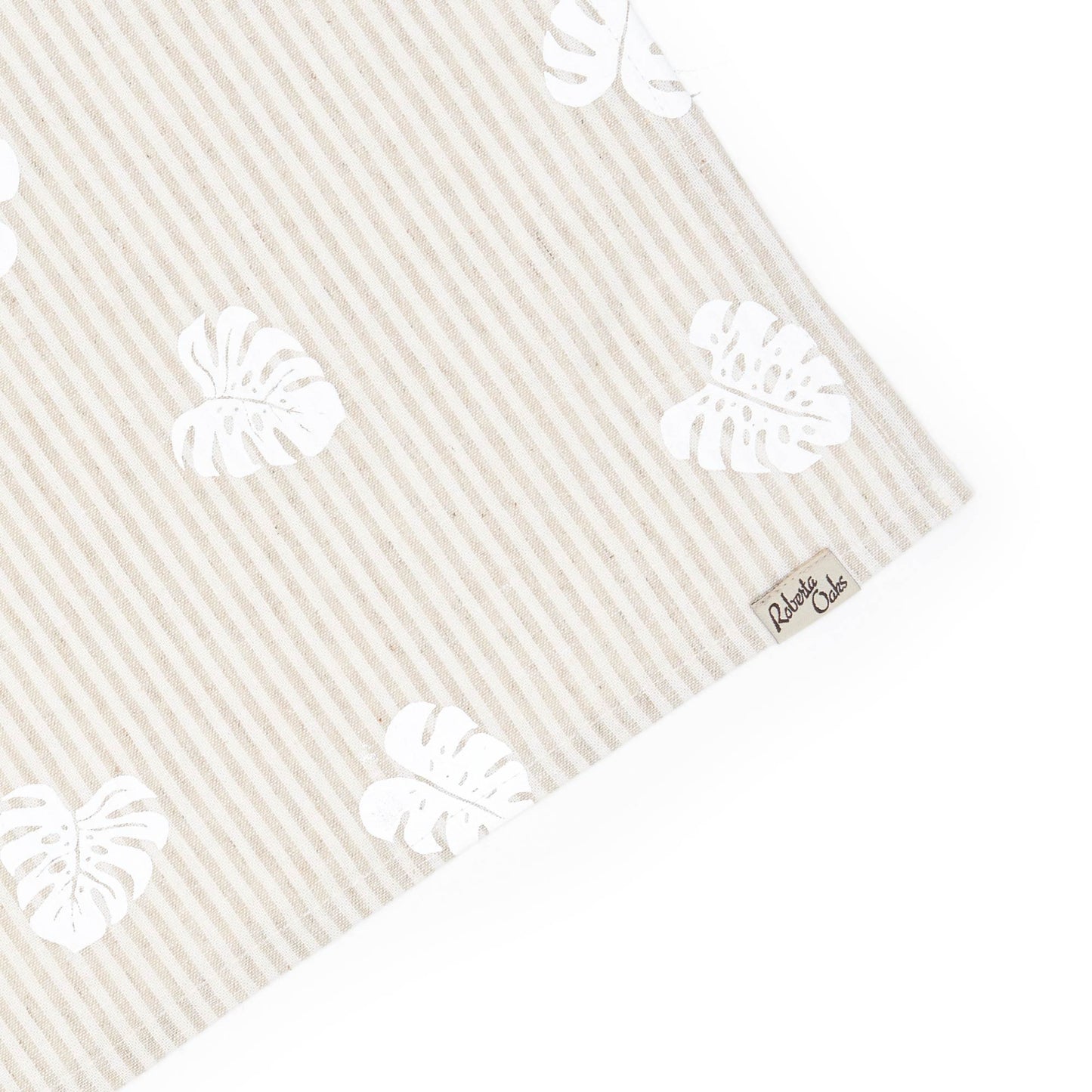 Monstera Linen Tea Towel - Natural Stripe