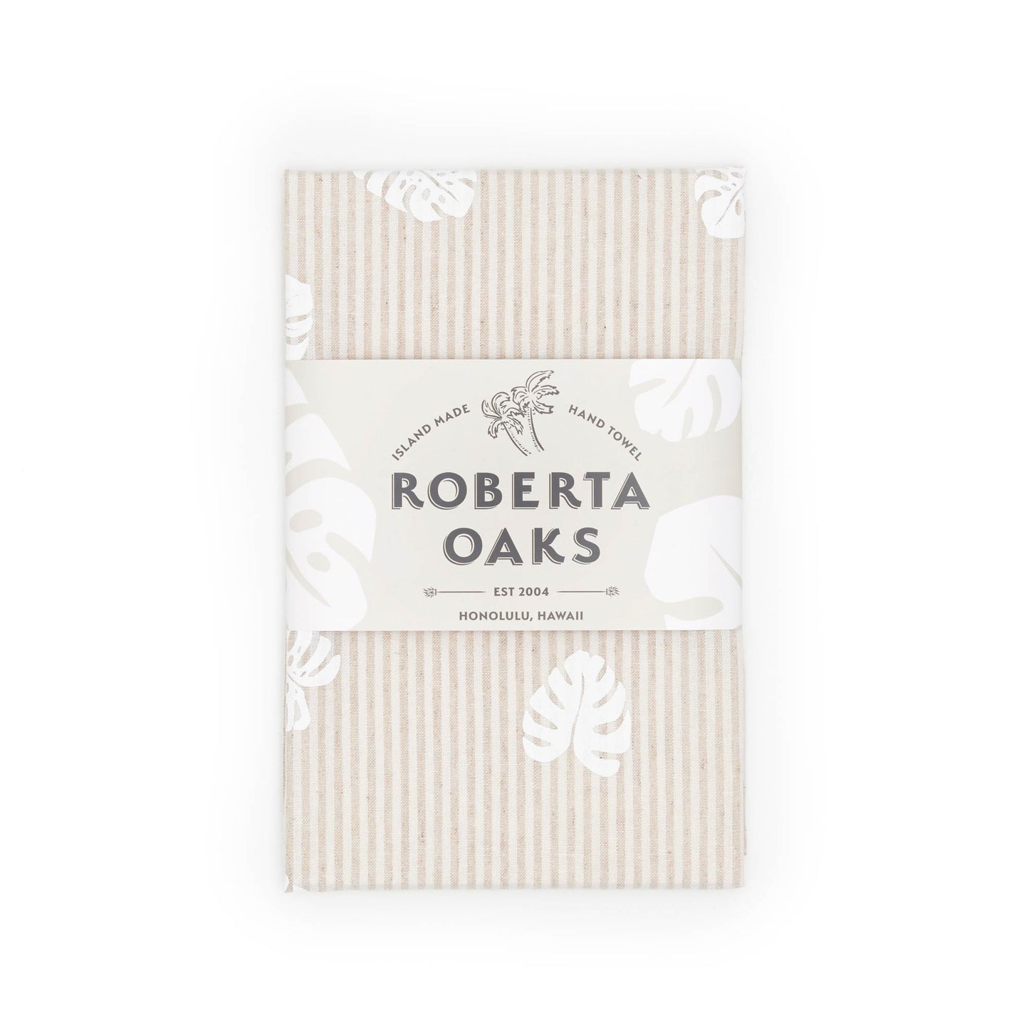 Monstera Linen Tea Towel - Natural Stripe