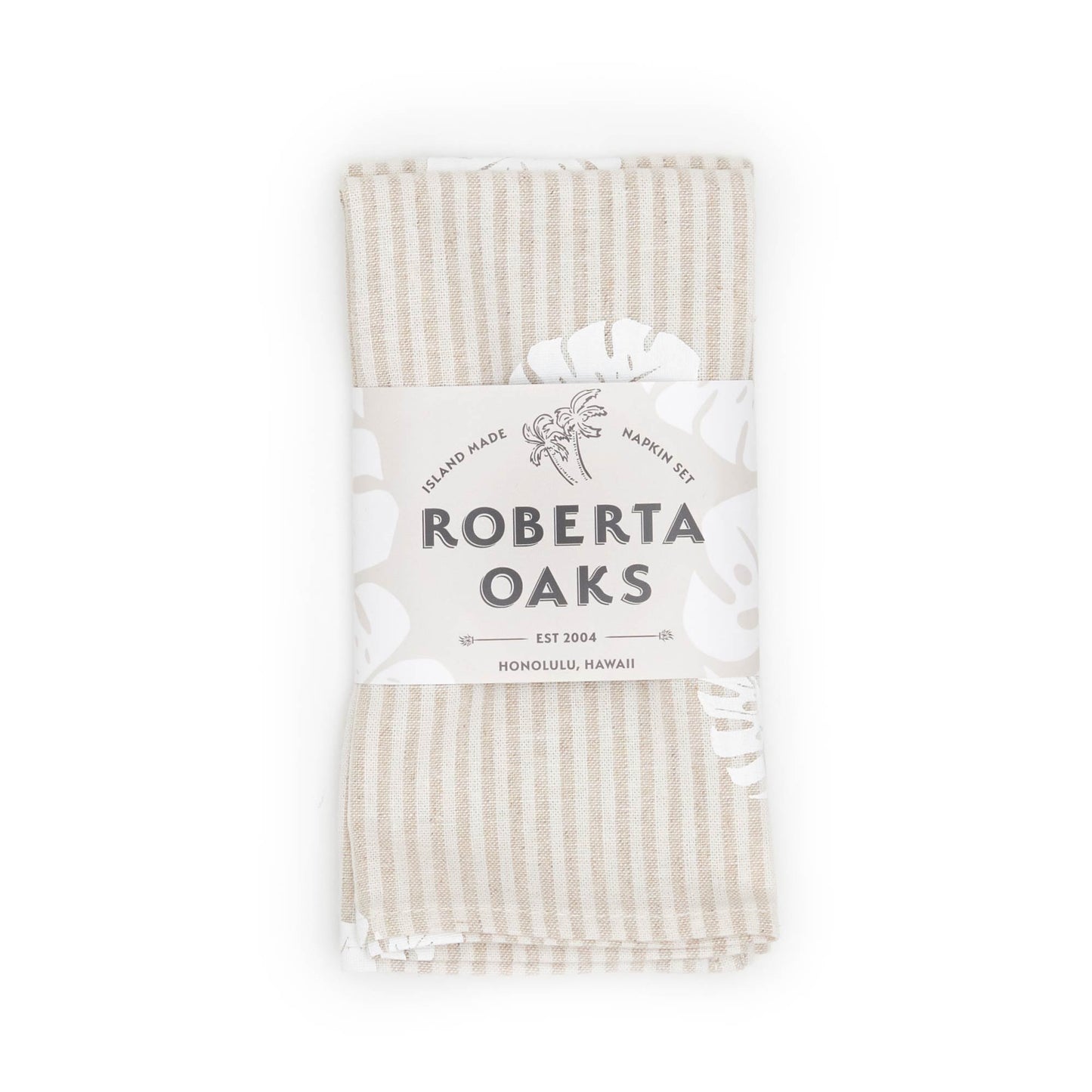 Monstera Linen Napkin Set - Natural Stripe