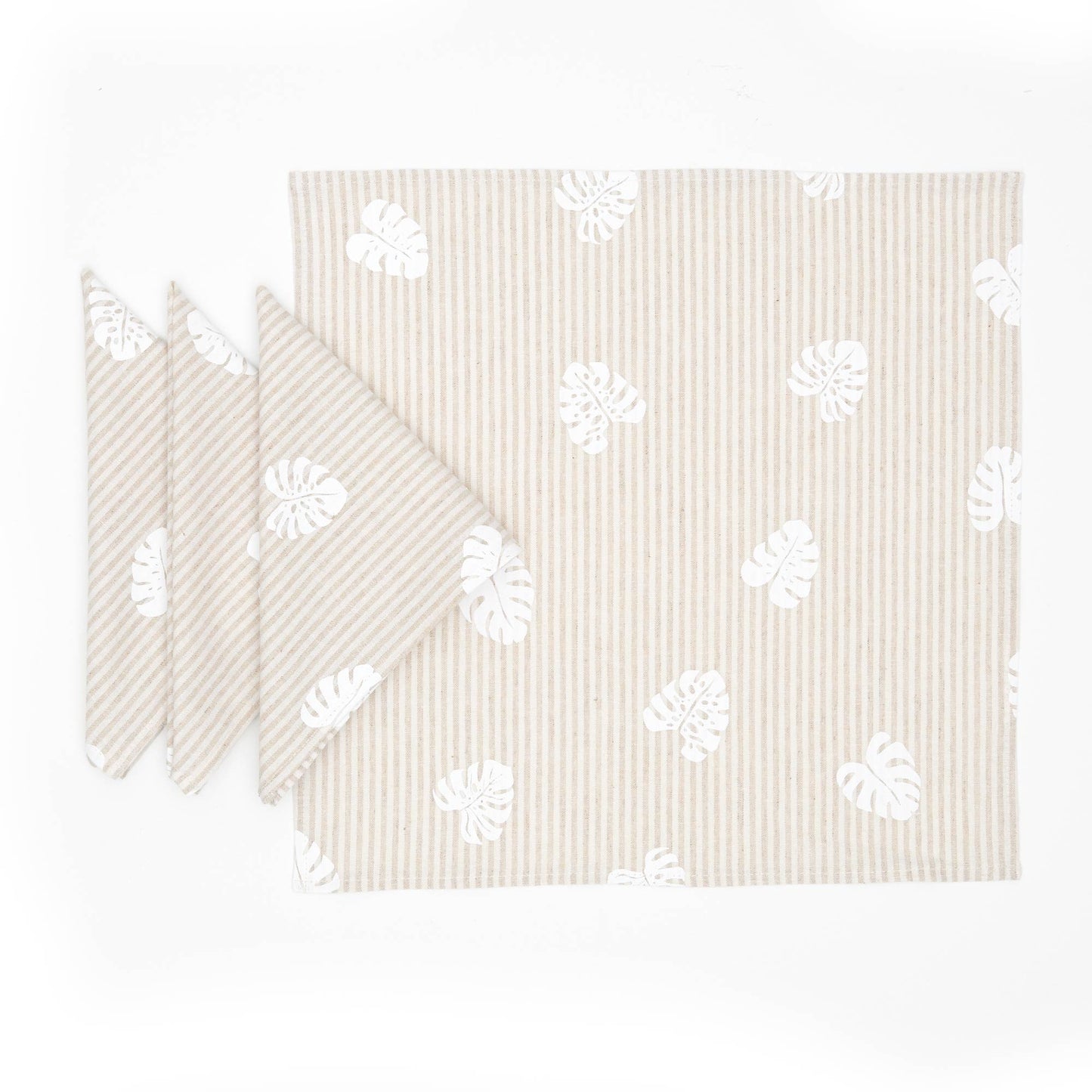 Monstera Linen Napkin Set - Natural Stripe