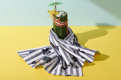 Princeville Hibiscus Tea Towel - Nautical Stripe