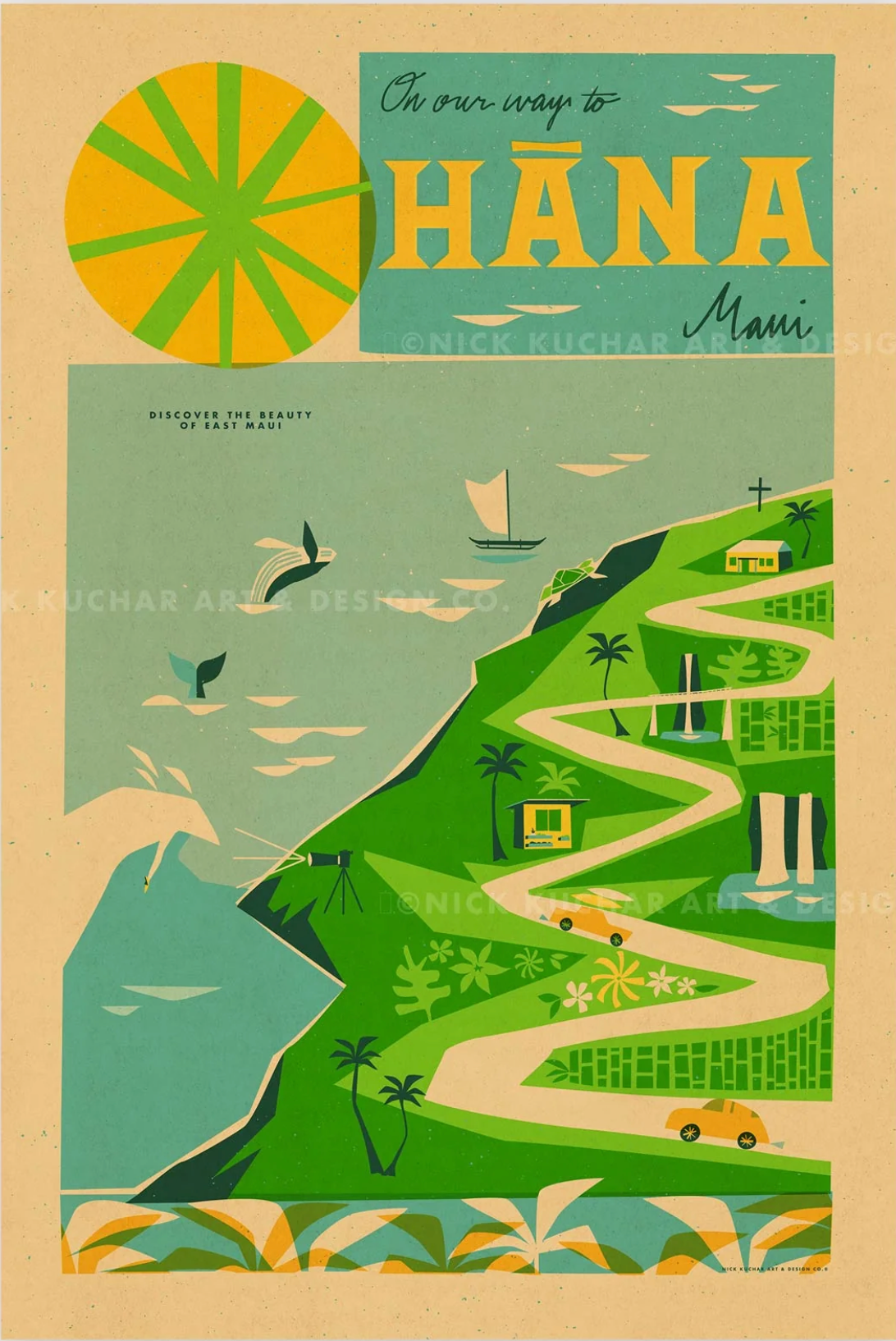 Road to Hana Travel Print by Nick Kuchar