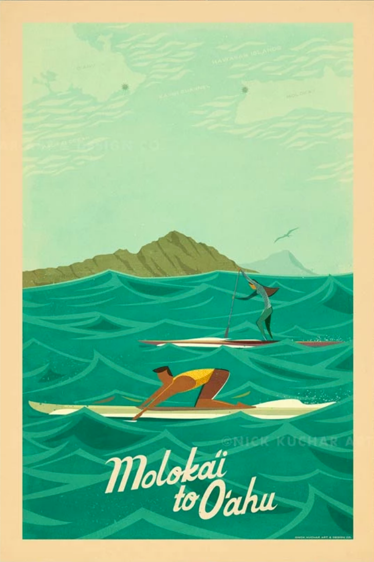 Molokai to Oahu Travel Print by Nick Kuchar