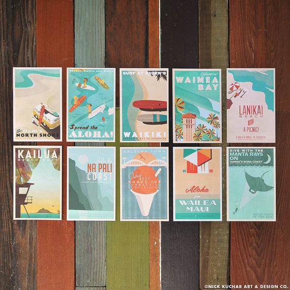 4x6 Retro Hawaii Postcards