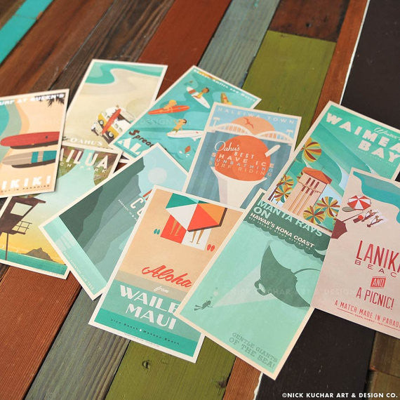 4x6 Retro Hawaii Postcards